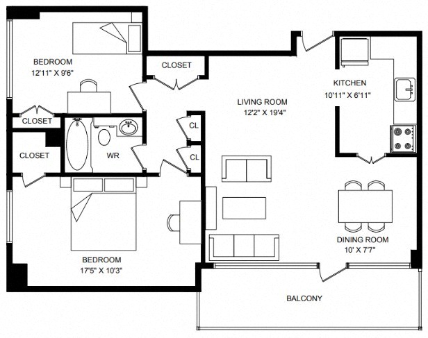 Floor plan layout diagram for 2H